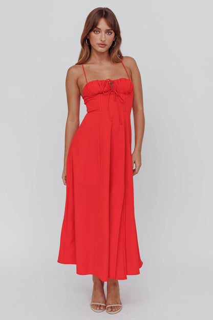Euro Summer Split Hem Midi Dress Red