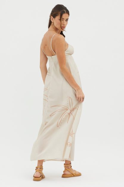 Yuki Tied Bust Midi Dress Sand