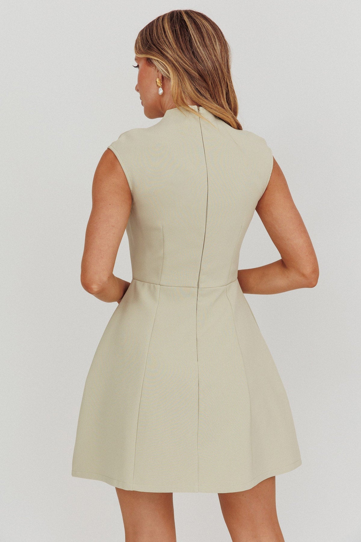 Thandi Pleat Shoulder Faux Pocket Mini Dress Sage