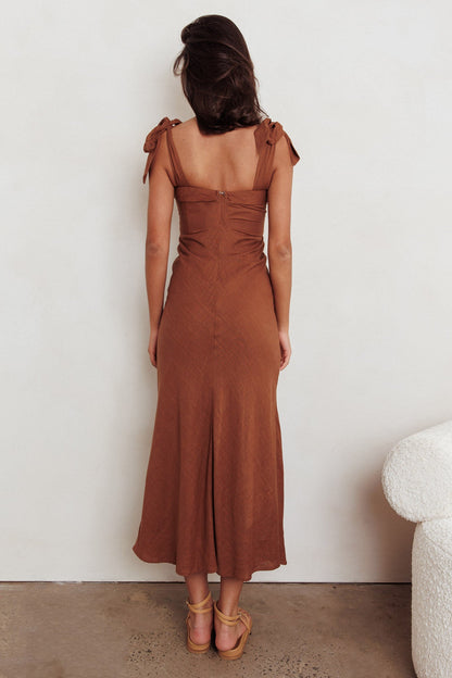 Appreciate You Tied Shoulder Maxi Dress Chocolate