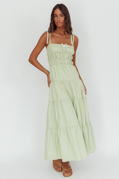 Anderson Tied Shoulder Smocked Bodice Maxi Dress Sage