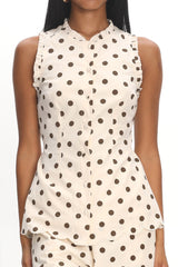Marava Frill Trim Top Polka Dot Oatmeal