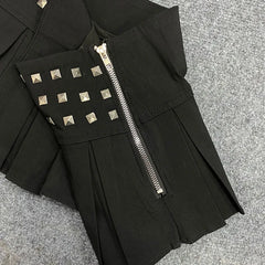 Studded Pleated Micro Skirt