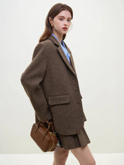 Wool Blazer Jacket & Mini Skirt Two Piece Set
