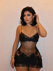Y2K Baddie Floral Mesh Mini Dress