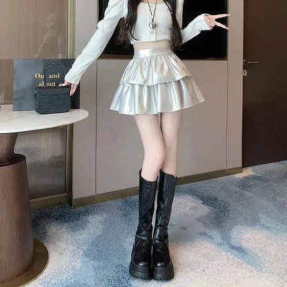 Y2K Faux Leather A-Line Mini Skirt