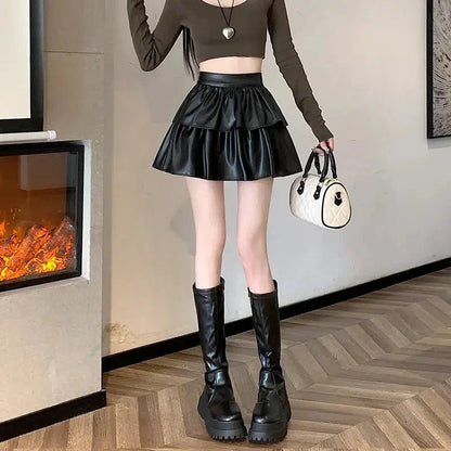 Y2K Faux Leather A-Line Mini Skirt