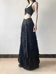 Y2K Goth Ruched Maxi Skirt