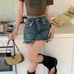 Y2K Tasseled Denim Mini Skort