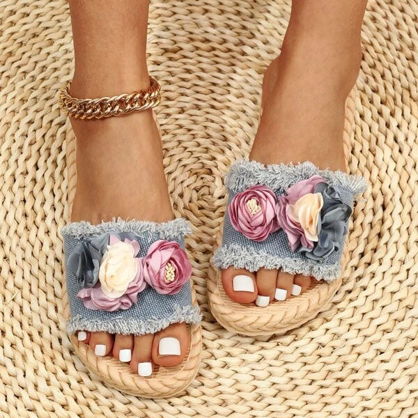 Cute Flower Decor Raw Trim Slippers