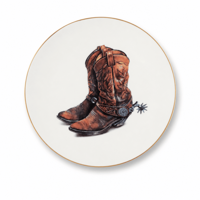 Amarillo Western Boot Pattern Bone China Round Salad Plate 1
