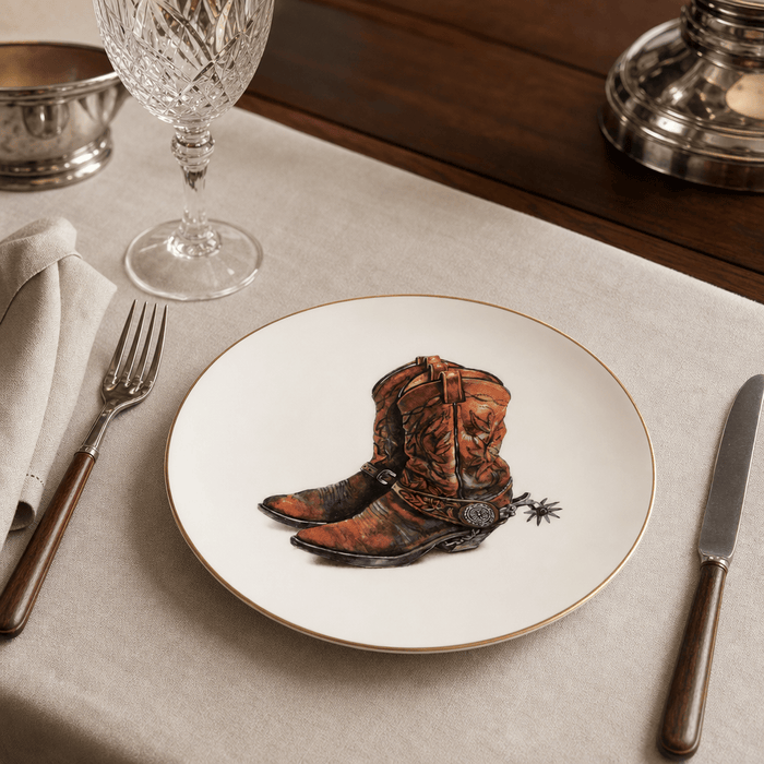 Amarillo Western Boot Pattern Bone China Round Salad Plate 2