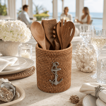Anchor Hand Woven Wicker Rattan Utensils Holder 7