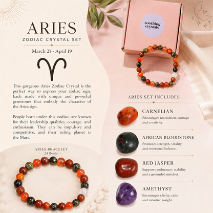 ARIES Zodiac Crystal Kit, Aries Birthstones Tumbled Stones Set, Aries Stones Gifts