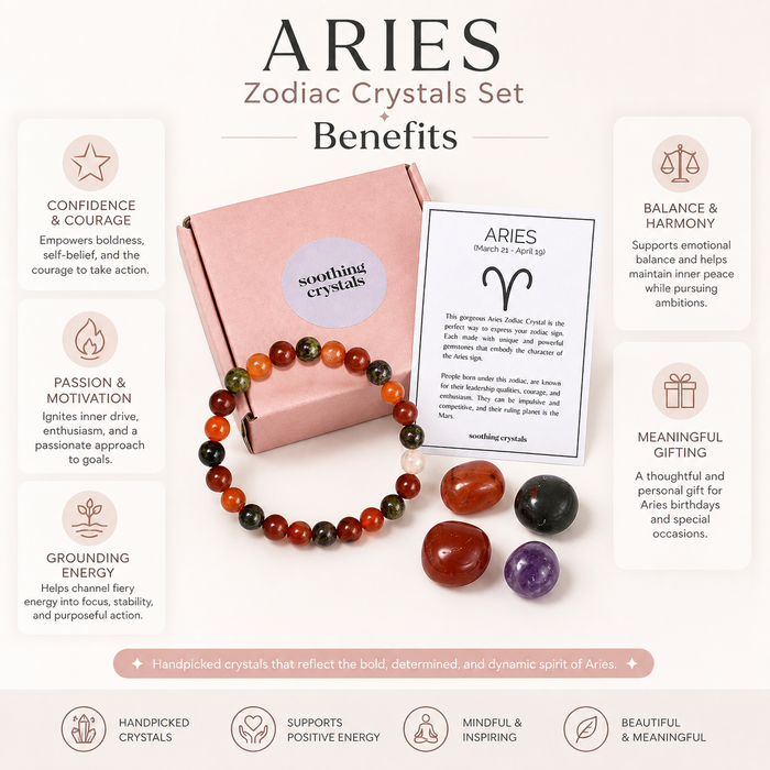 ARIES Zodiac Crystal Kit, Aries Birthstones Tumbled Stones Set, Aries Stones Gifts