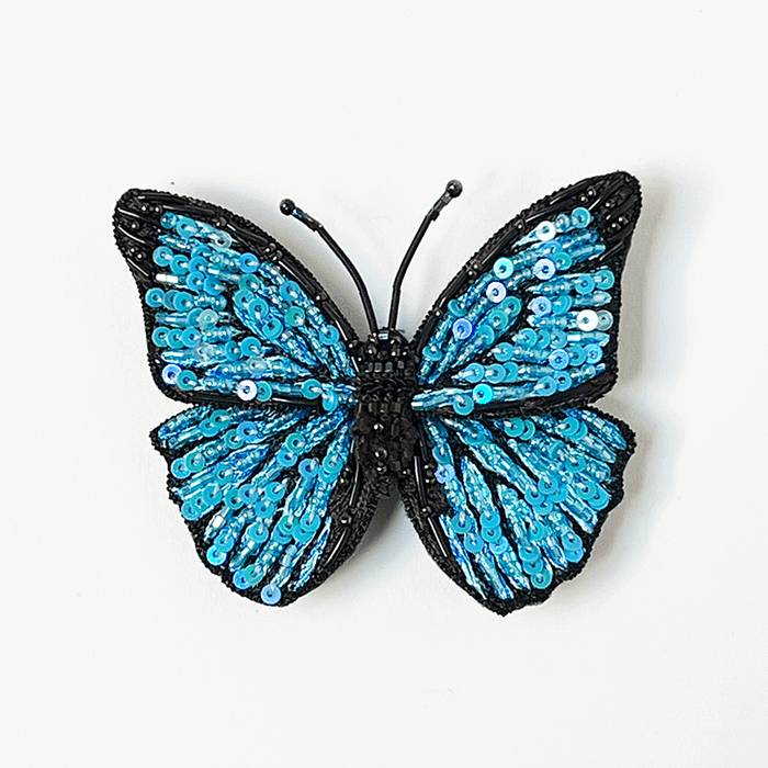 Beaded Aqua Blue Butterfly Embroidered Pin by Trovelore