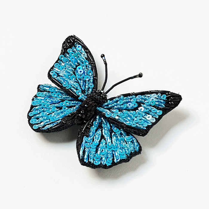 Beaded Aqua Blue Butterfly Embroidered Pin by Trovelore
