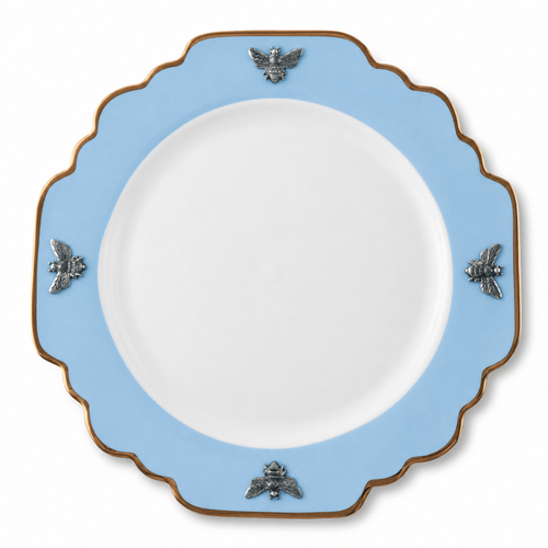 Bee Bone China Dinner Plate Blue with Gold Rim 1