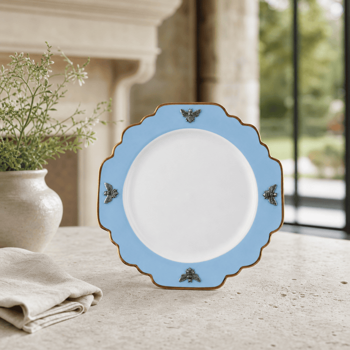 Bee Bone China Dinner Plate Blue with Gold Rim 2