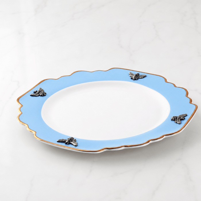 Bee Bone China Dinner Plate Blue with Gold Rim 6