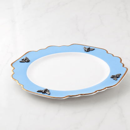 Bee Bone China Dinner Plate Blue with Gold Rim 6