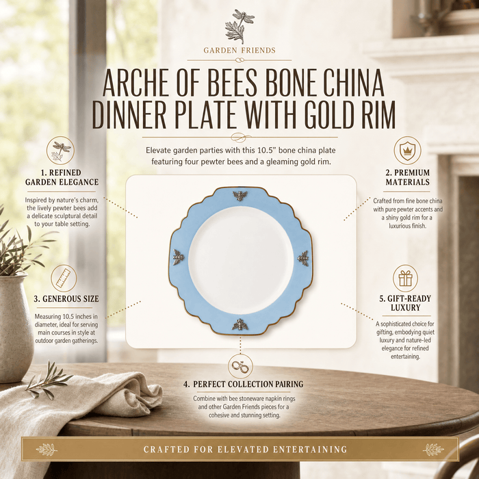 Bee Bone China Dinner Plate Blue with Gold Rim 7