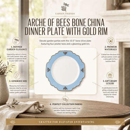 Bee Bone China Dinner Plate Blue with Gold Rim 7