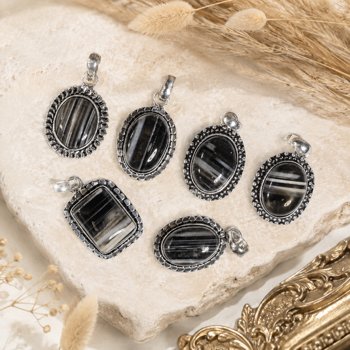 Black Sulemani Agate Pendants – Natural Crystal Pendants Healing Cabochon Pendants