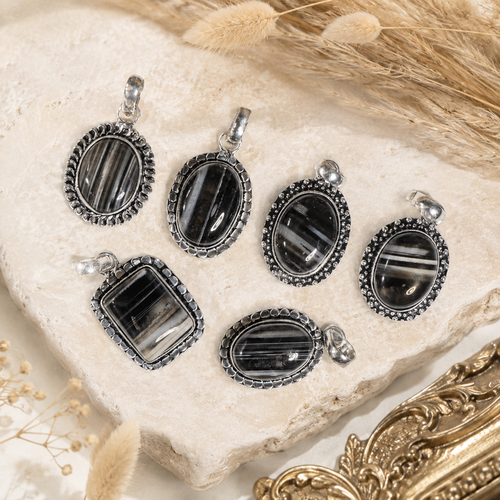 Black Sulemani Agate Pendants – Natural Crystal Pendants Healing Cabochon Pendants
