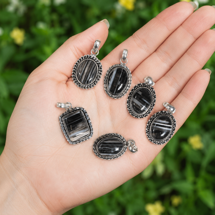 Black Sulemani Agate Pendants – Natural Crystal Pendants Healing Cabochon Pendants