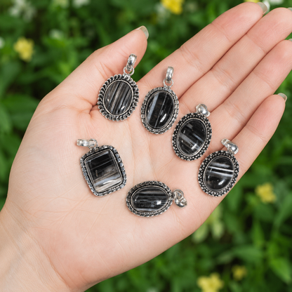 Black Sulemani Agate Pendants – Natural Crystal Pendants Healing Cabochon Pendants