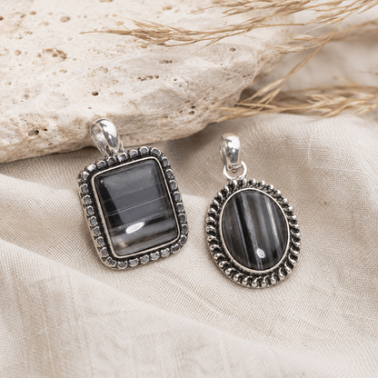 Black Sulemani Agate Pendants – Natural Crystal Pendants Healing Cabochon Pendants