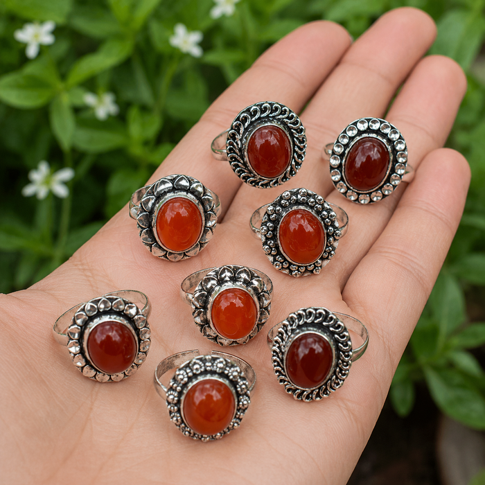 Carnelian rings – Gemstone rings Natural Crystal Healing Jewelry Collection