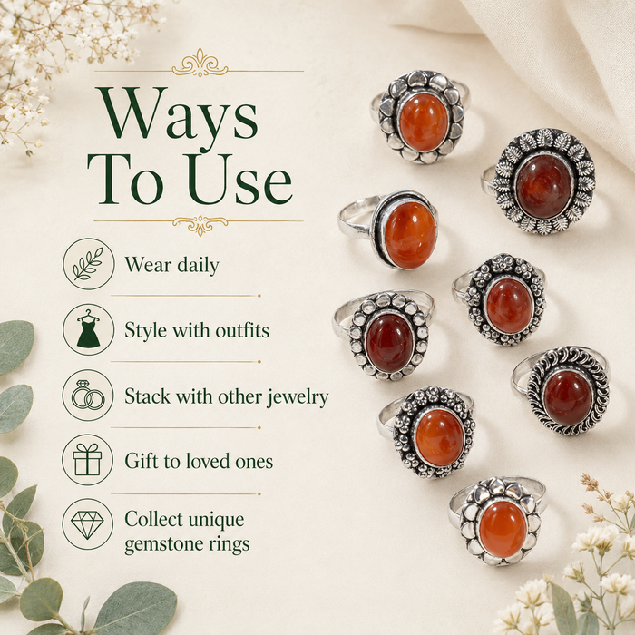 Carnelian rings – Gemstone rings Natural Crystal Healing Jewelry Collection