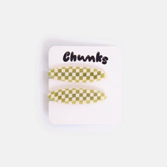 Chunks Oval Hair Clips in Olive Check