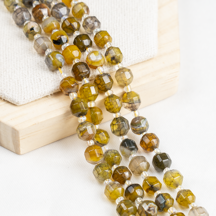 Dragon Vein Green Faceted Prism Cut Beads.  For Jewelry Making