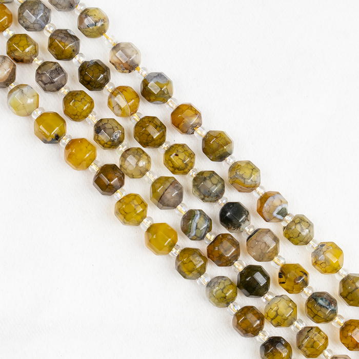 Dragon Vein Green Faceted Prism Cut Beads.  For Jewelry Making