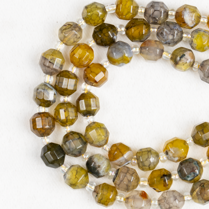 Dragon Vein Green Faceted Prism Cut Beads.  For Jewelry Making