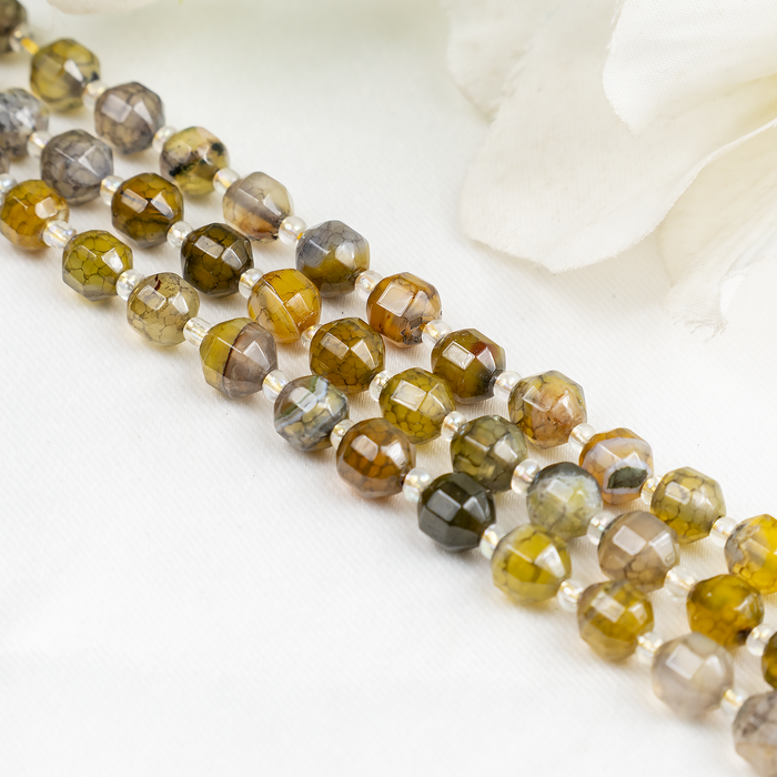 Dragon Vein Green Faceted Prism Cut Beads.  For Jewelry Making