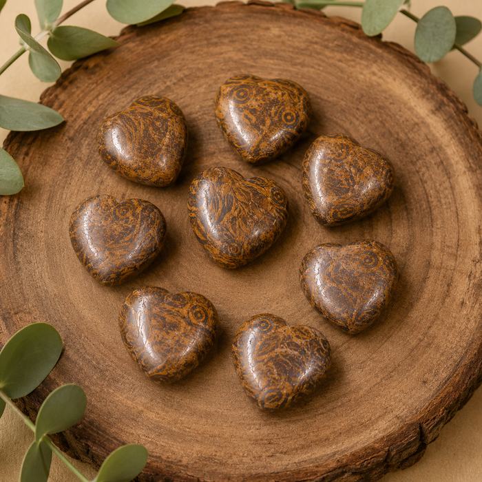 Elephant Jasper Heart Crystal, Puffy Mini 1 Inch Pocket Crystal Heart