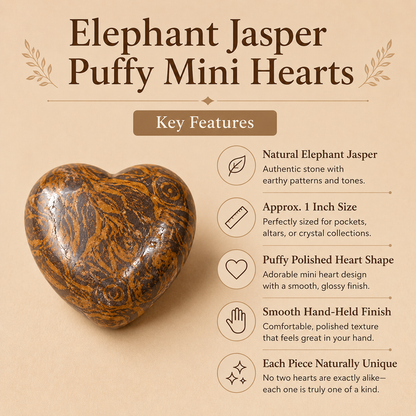 Elephant Jasper Heart Crystal, Puffy Mini 1 Inch Pocket Crystal Heart