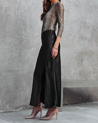 Eliana Satin Slit Maxi Skirt - Black - SALE