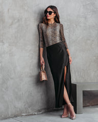 Eliana Satin Slit Maxi Skirt - Black - SALE