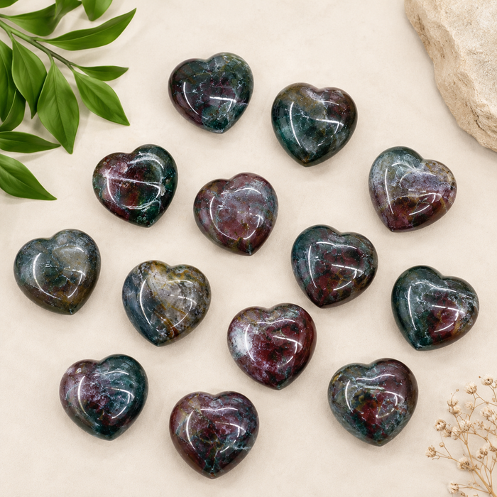 Fancy jasper Heart Crystal, Puffy Mini 1 Inch Pocket Crystal Heart
