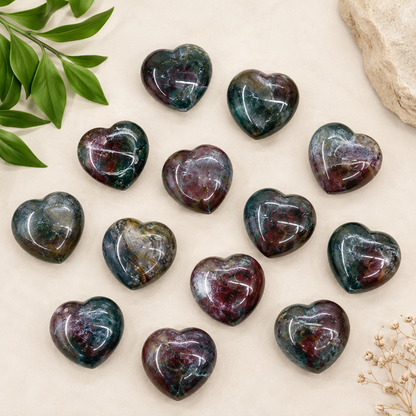 Fancy jasper Heart Crystal, Puffy Mini 1 Inch Pocket Crystal Heart
