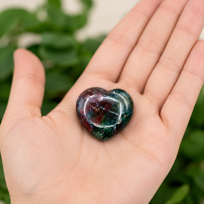 Fancy jasper Heart Crystal, Puffy Mini 1 Inch Pocket Crystal Heart