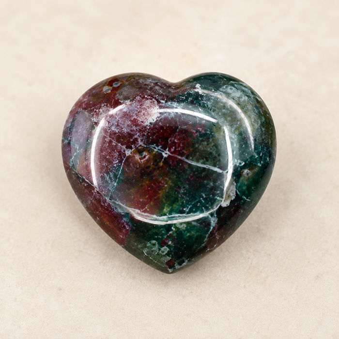 Fancy jasper Heart Crystal, Puffy Mini 1 Inch Pocket Crystal Heart