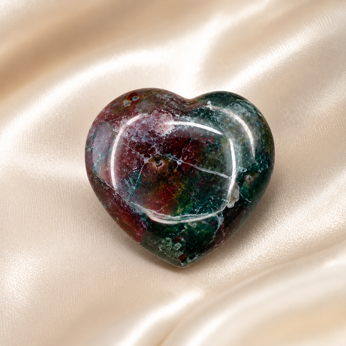 Fancy jasper Heart Crystal, Puffy Mini 1 Inch Pocket Crystal Heart
