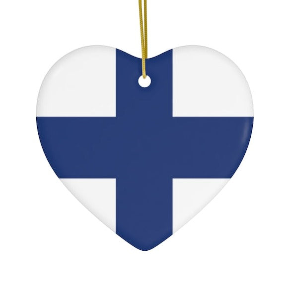 Finnish Flag Heart Ornament Scandinavian Design Studio