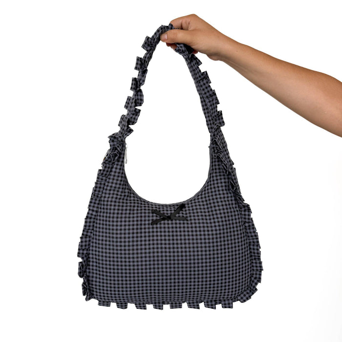 Gingham Ruffled Shoulder Purse
